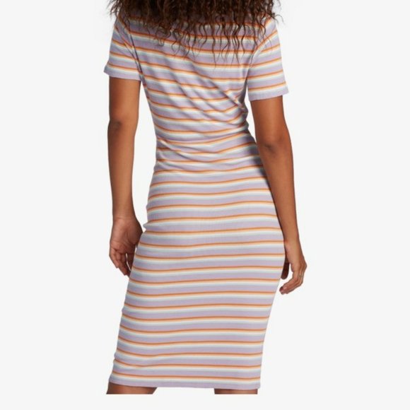 Roxy Bodycon Midi Dress Pink and White V-Neck - Picture 4 of 14